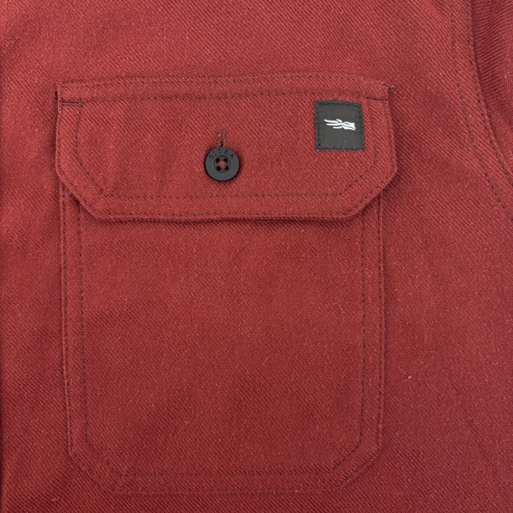 Sitka Men Button Down Shirt Large Maroon Long Sleeve Flannel Heavyweight Outdoor - Picture 3 of 9